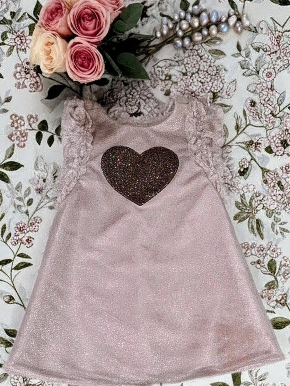 Baby Girl's Shimmery Mauve  Dress with Gold Glitter Heart